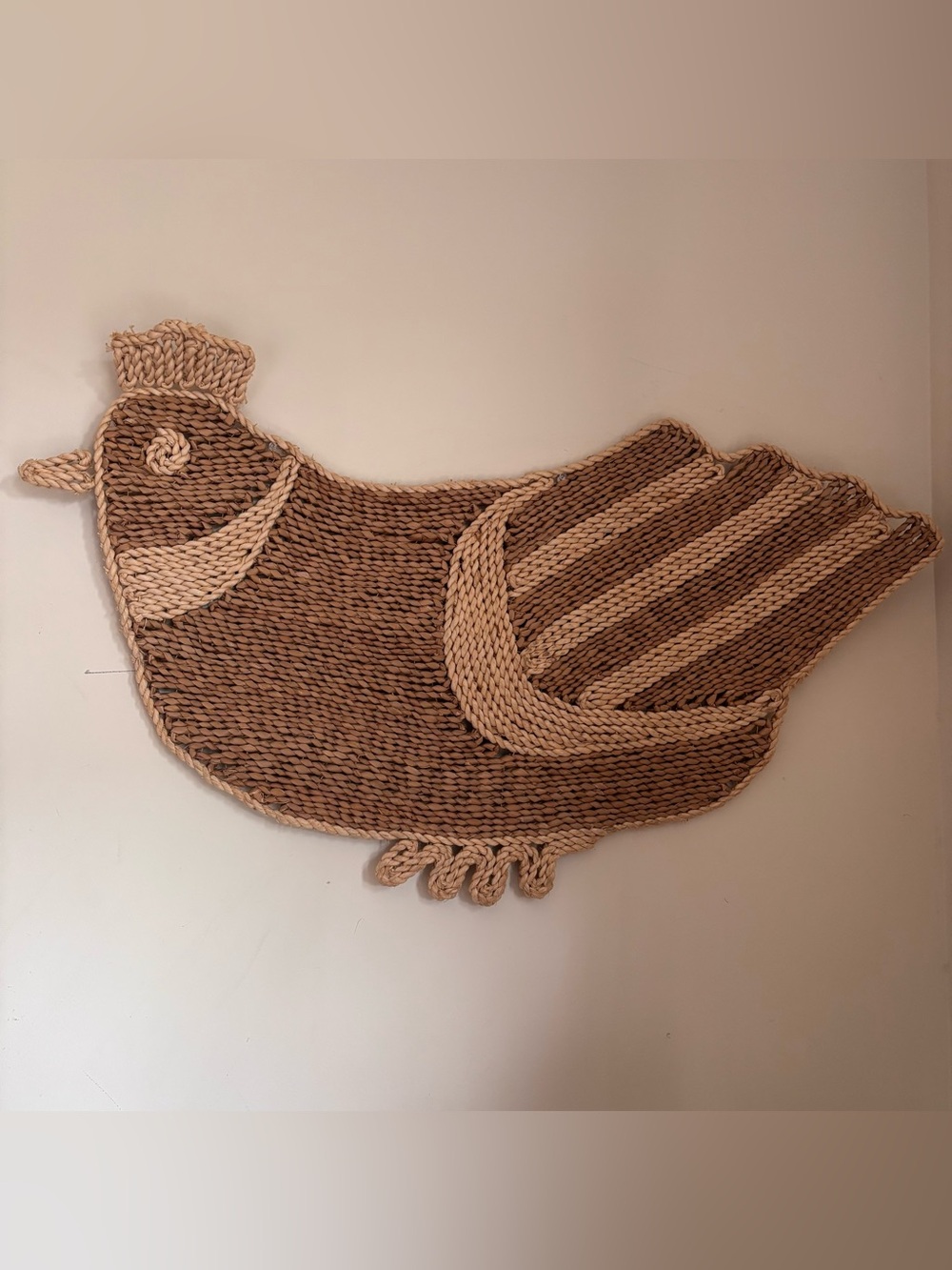Large Handwoven Chicken/ Bird Wall Hanging - Natural Two-Tone